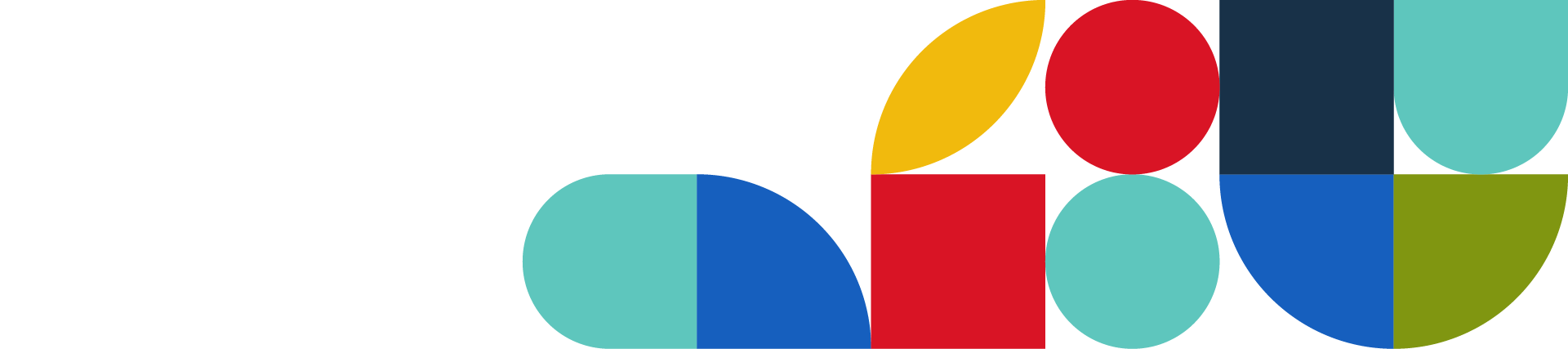 An assortment of shapes ranging from circles to squares and everything in between. These shapes are a number of different colours including red, blue, dark blue, yellow and turquoise